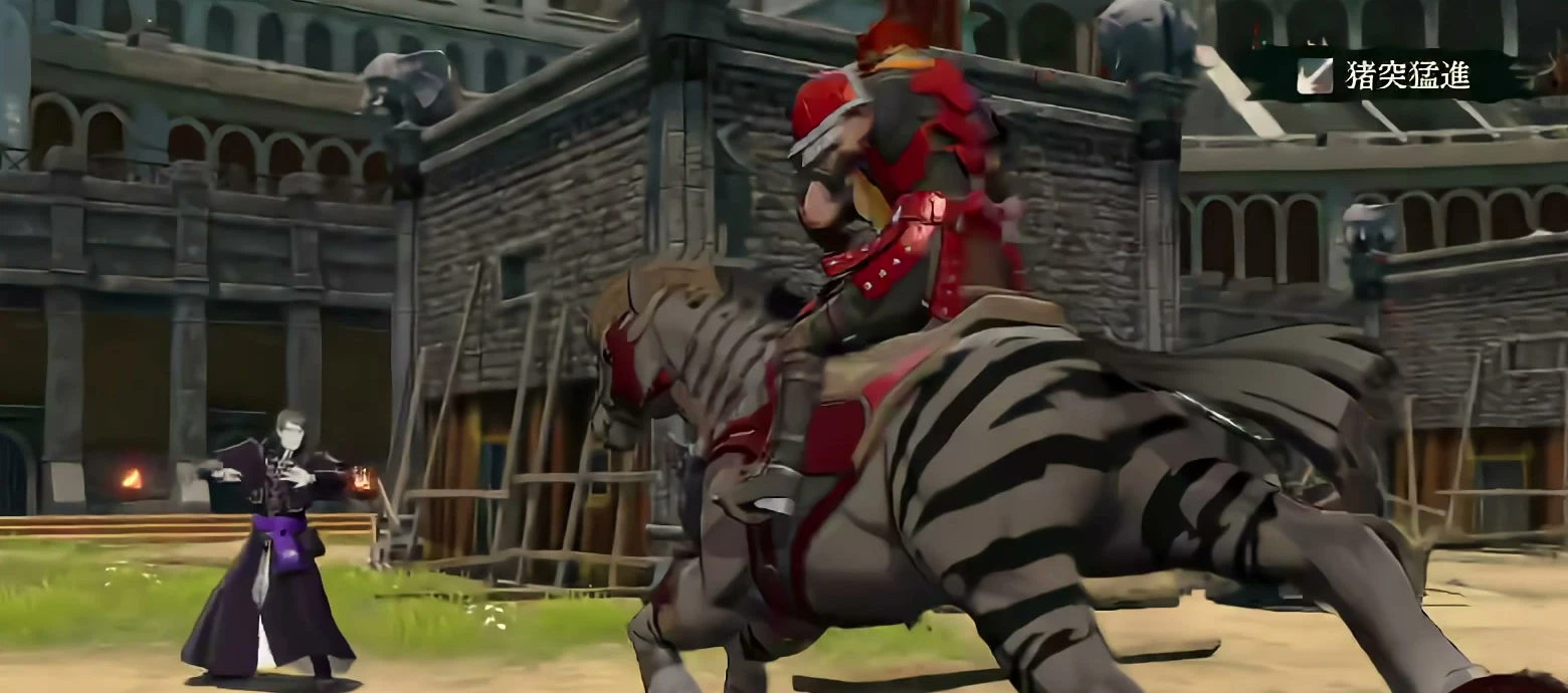 Mounted Nathan activates Headlong Rush, with the ability activation notice at upper right.