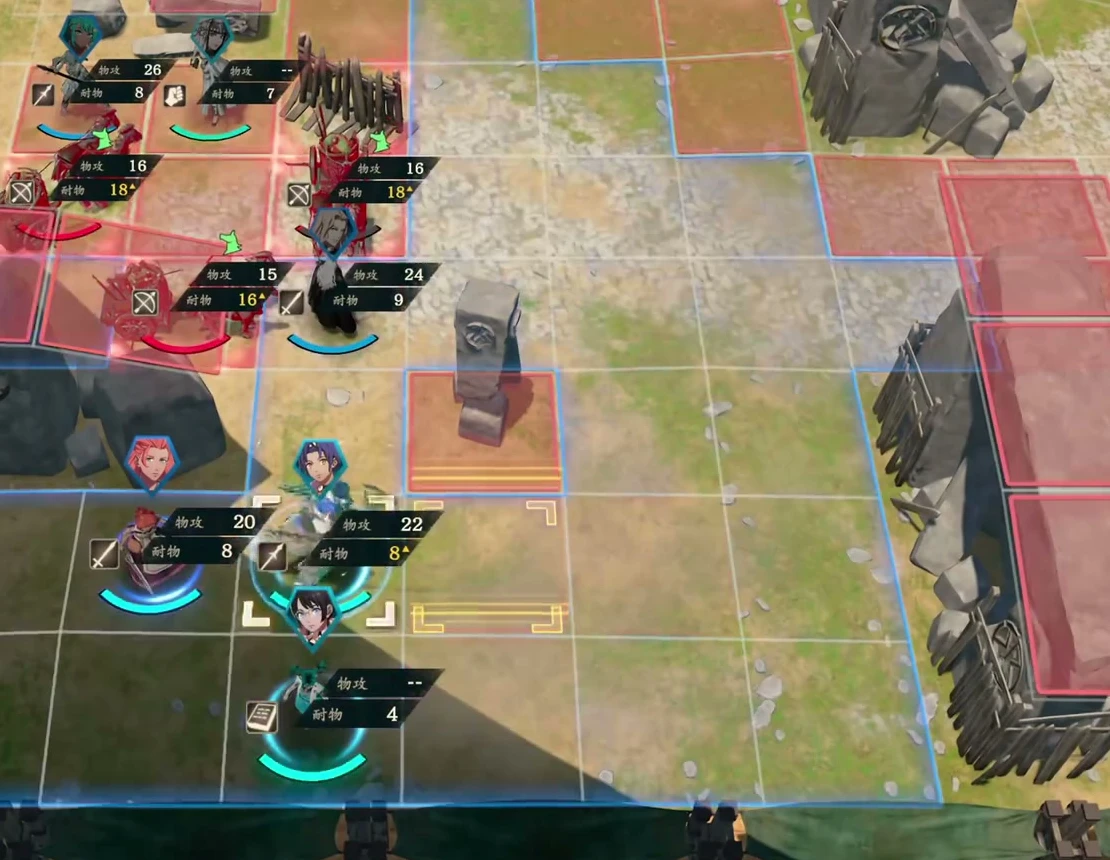 Tialla stands behind Cai with physical durability 4 above her. An archer and red danger range are visible ahead; check physical threats before moving up to heal.