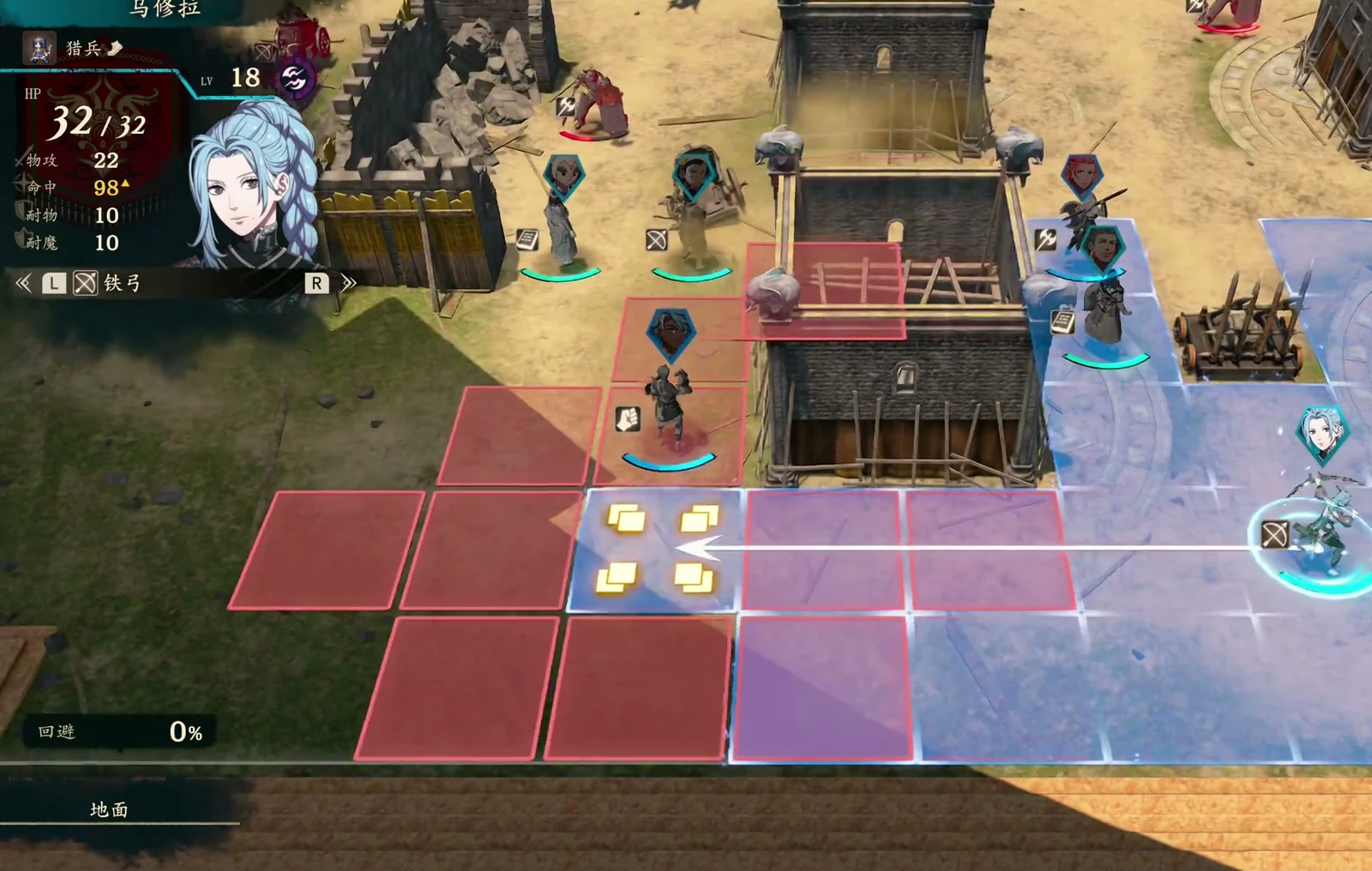 Your front line is engaging enemies in the one-tile passage left of the building. Move magic support up on this side.
