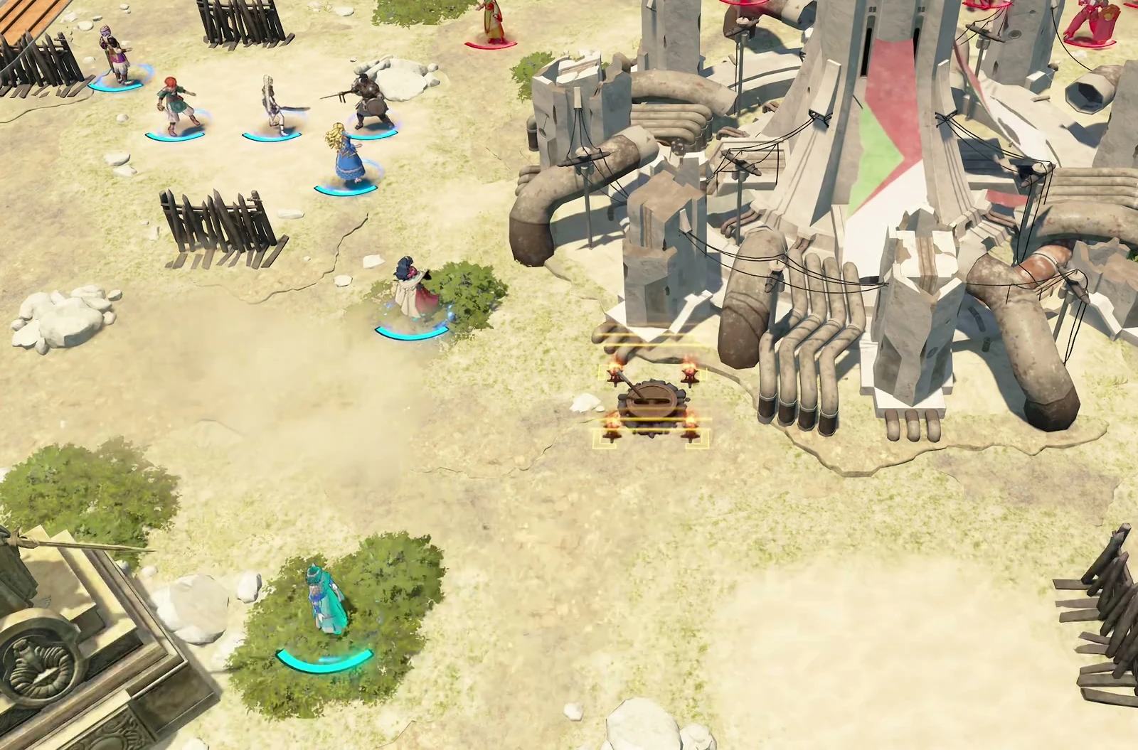 The golden device beside the central giant statue’s feet sits along this route. Operate it after enemies use Pure Water.