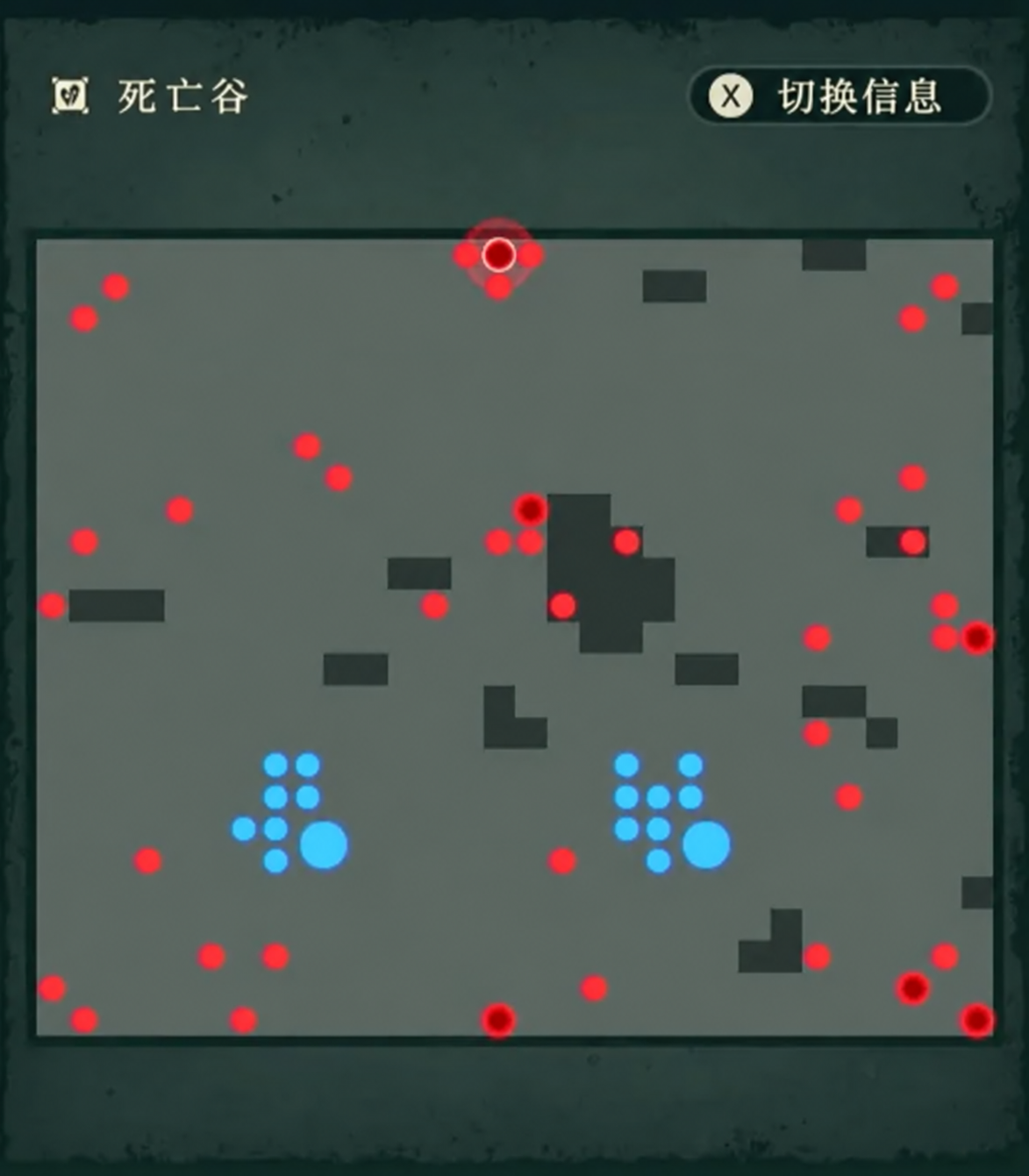 死亡谷沙漠战，开局两组分开，东侧安全地格较少。