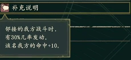 Bonaventure's Additional Intel has a 30% chance to give an adjacent ally Hit +10 in combat.