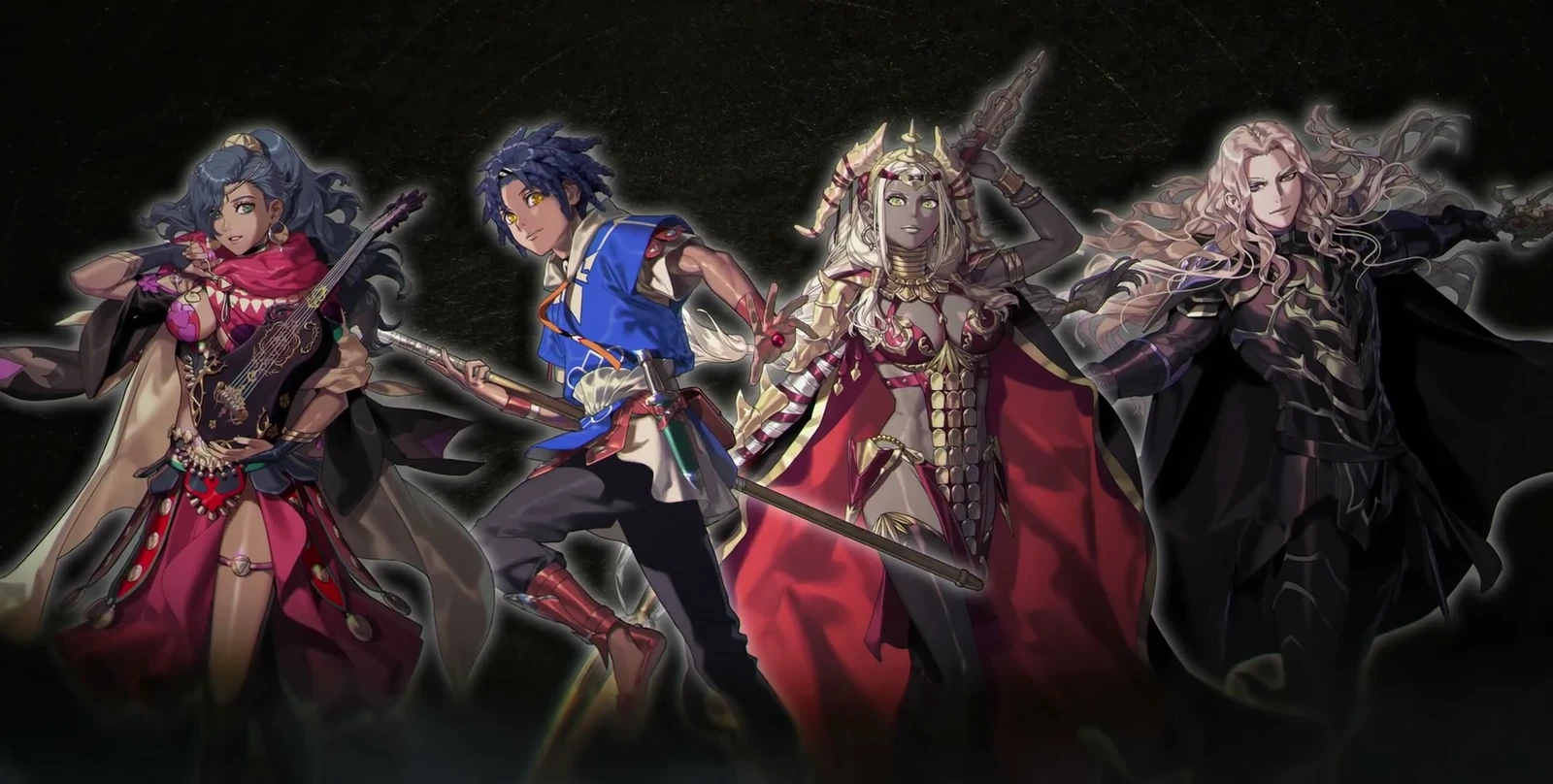 The launch-day trailer's four contestants: Leda, Cai, Theodora, and Dietrich.