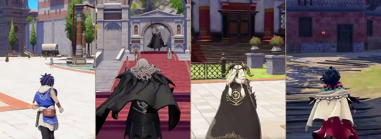 Side-by-side scenes of the four protagonists acting in their respective cities