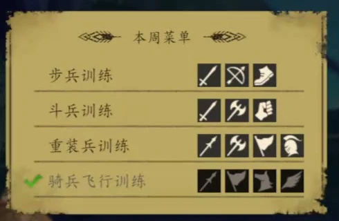 訓練画面の今週のメニューには4項目があり、現在は一番下が選択されています。