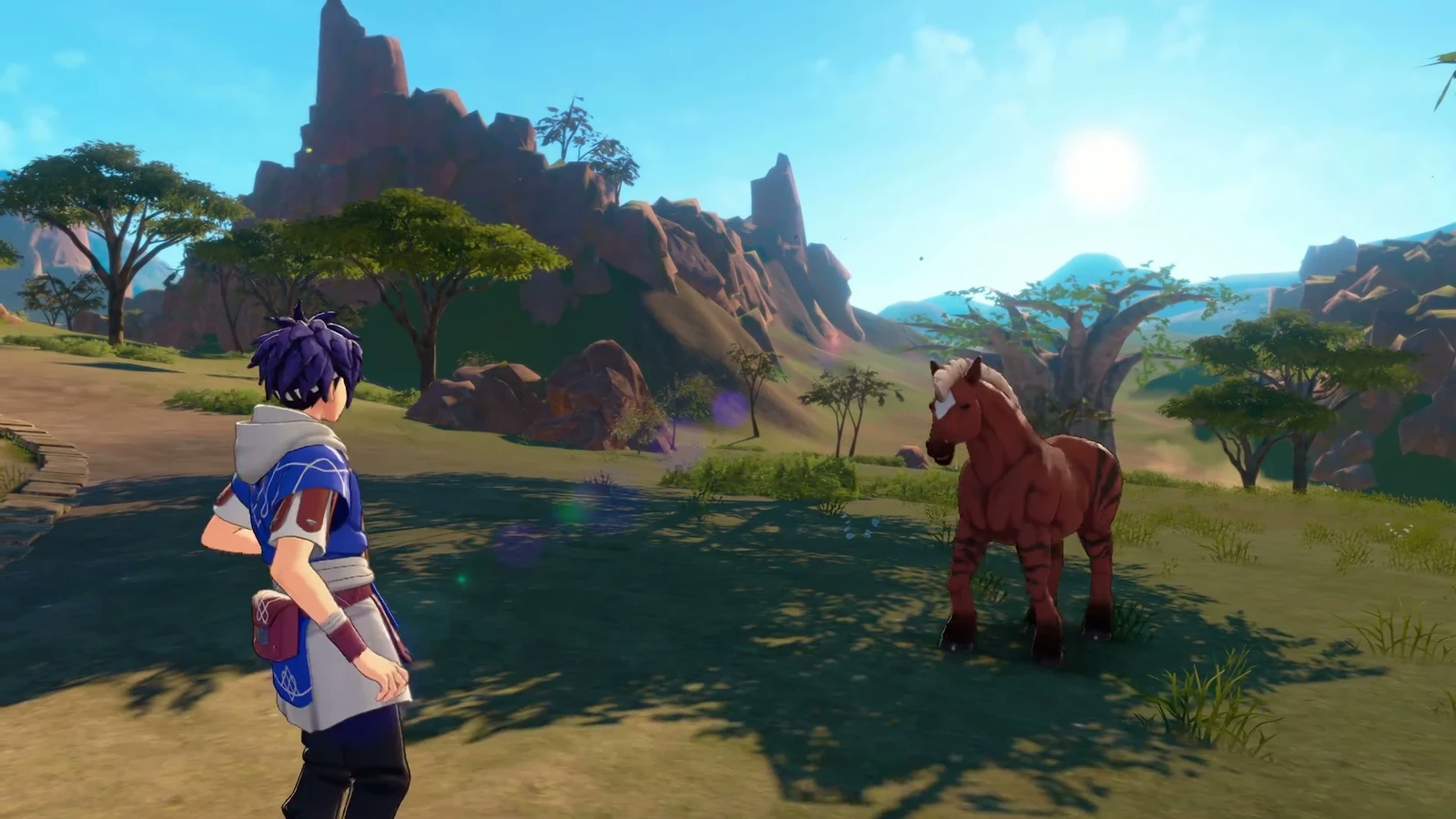 A close-up mount encounter during capture retries: Cai faces a red mount.