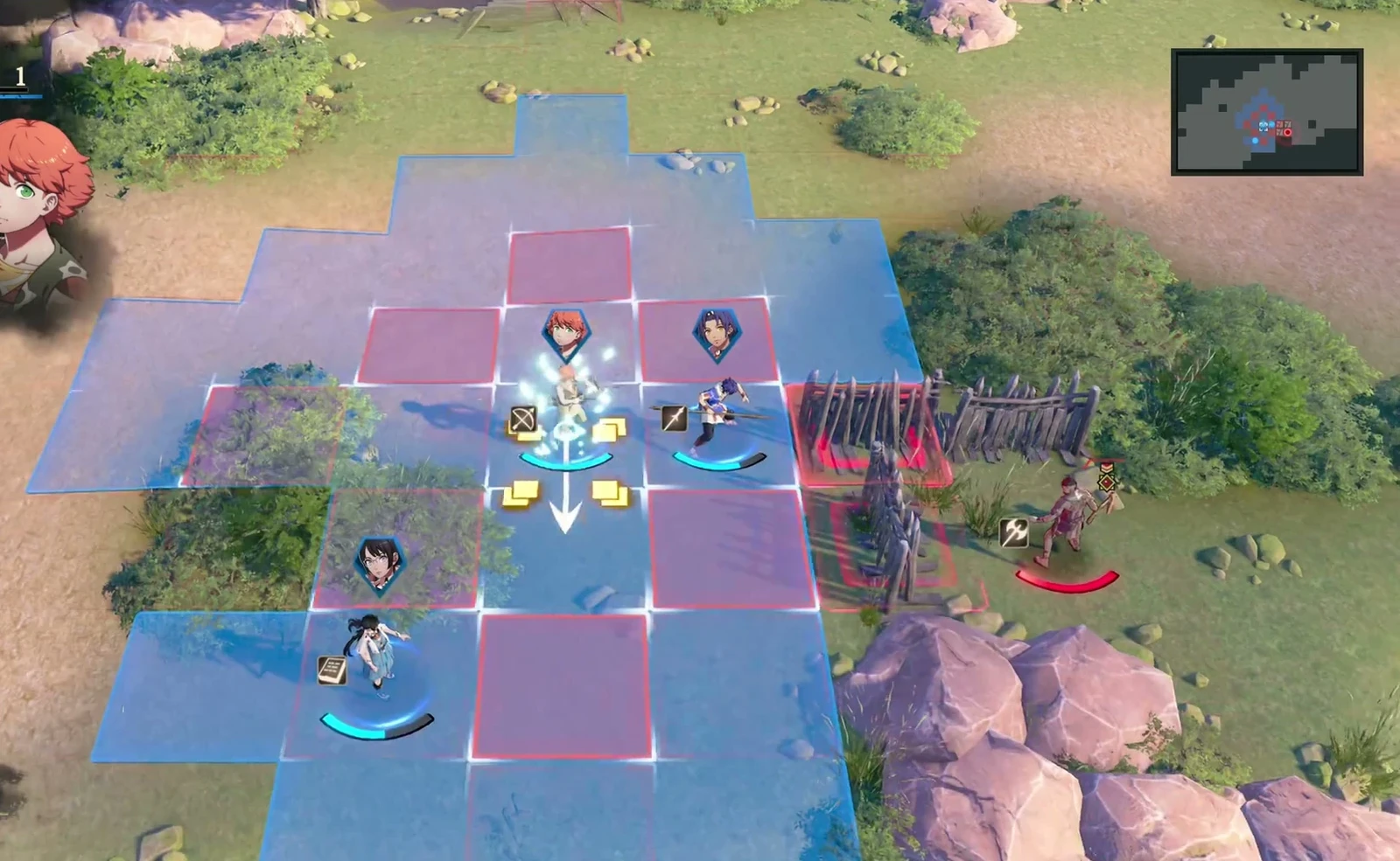 Check the two fence sections on the right and the gap between them. Blue movement tiles show where Peter can currently reach.