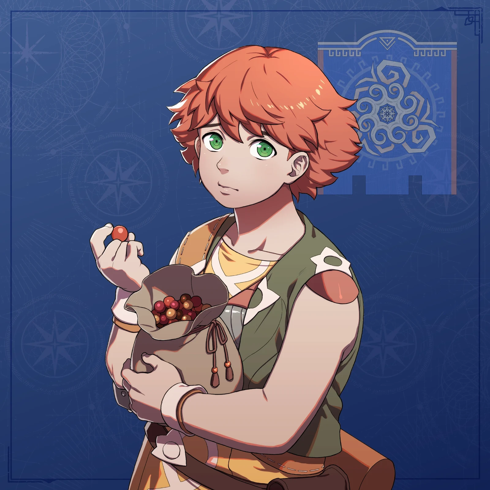 Peter’s early bust portrait: short orange-red hair, green eyes, and a pale top.