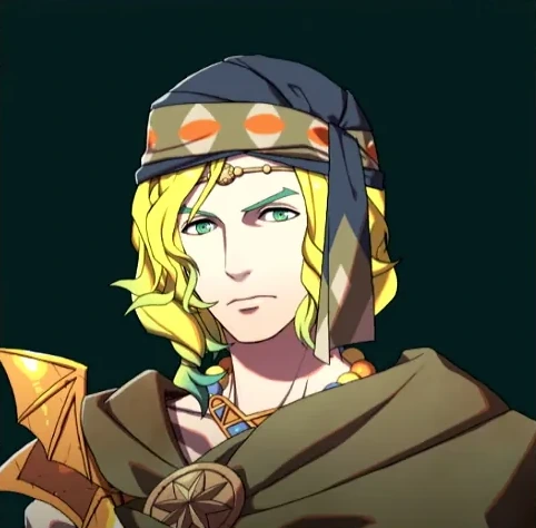 Seteth's early-game bust: recognize him by the head wrap, forehead chain, and brown cloak.