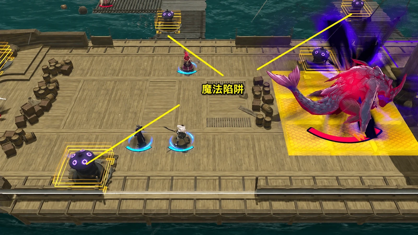 魔法陷阱分布示意：下一处要有人能及时操作，用过的机关不能再用。