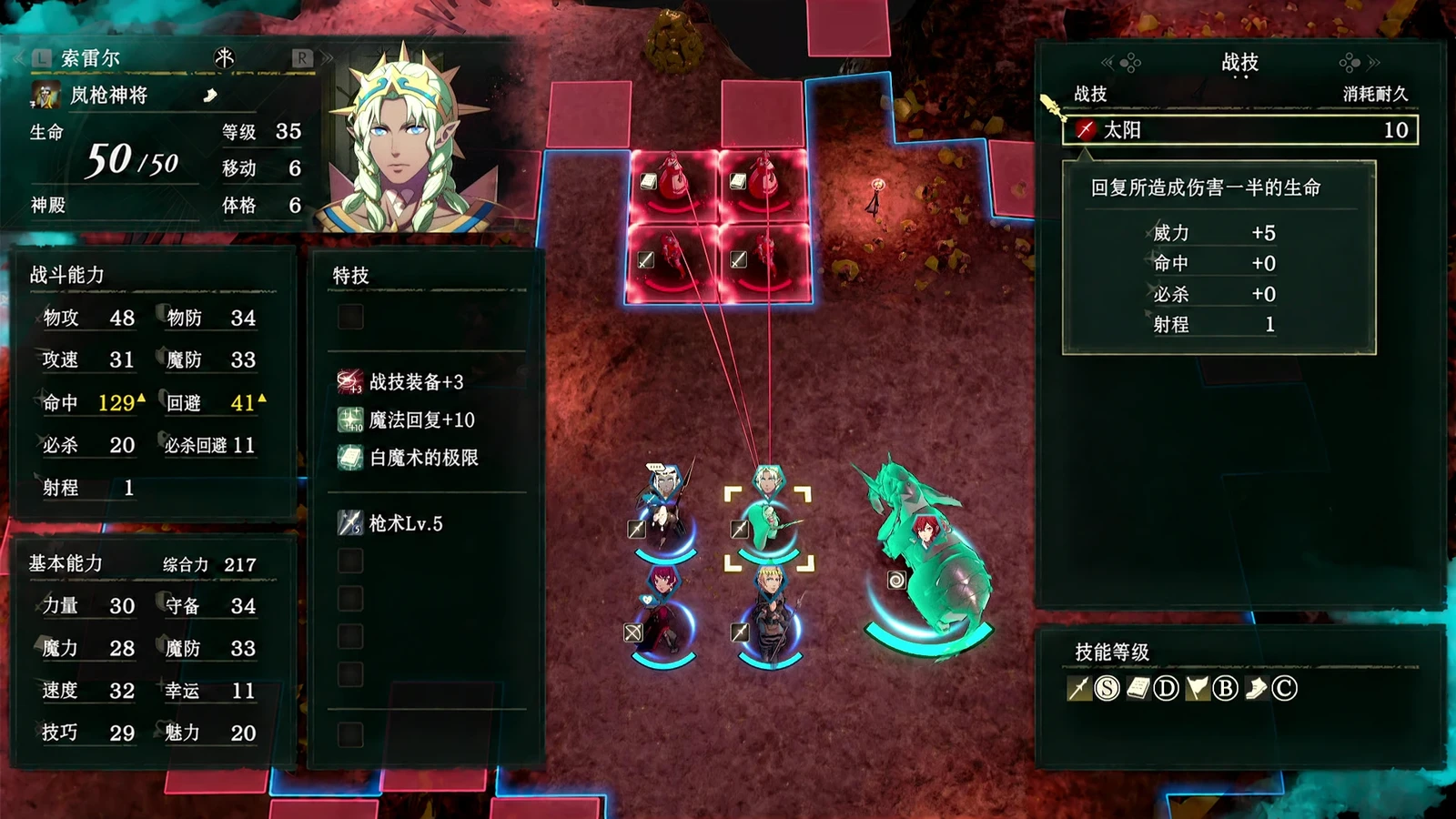 索雷尔是正面承伤核心；其他队员需要留出绕场拆矿的空间。