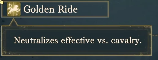 The Cavalier's Golden Ride description, showing how it handles cavalry effectiveness.