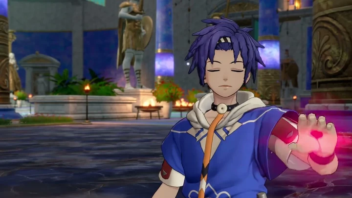 Cai raises his glowing left hand to investigate the strange phenomenon in the temple.