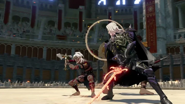Bertrand and Dietrich clash in the arena.