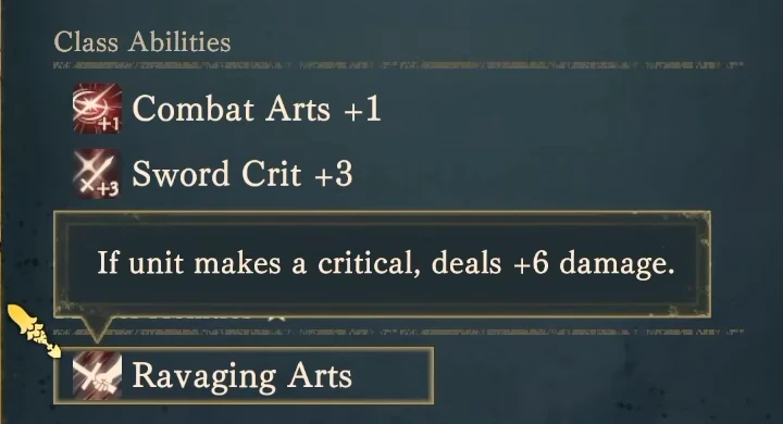 The in-game description of Myrmidon's Ravaging Arts mastery: critical hits deal 6 extra damage.